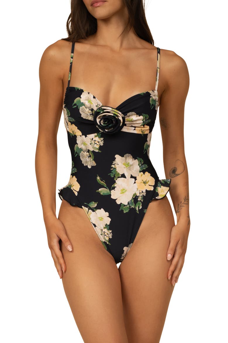 Devin Rosa Ruffle One-Piece Swimsuit, Main, color, LIZ FLORAL