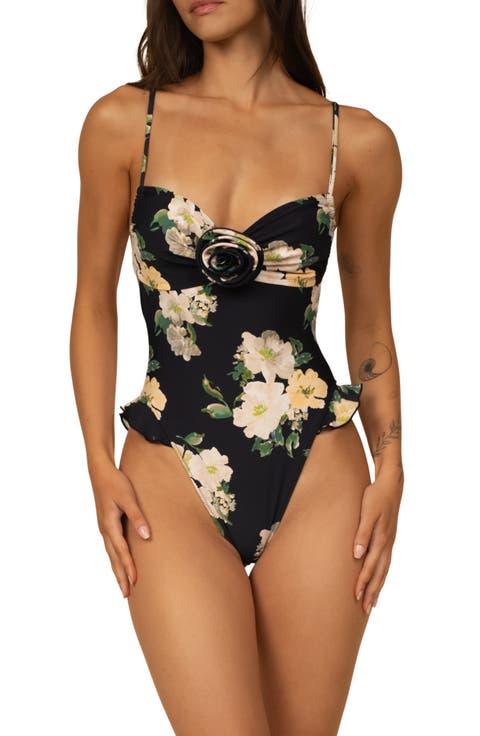 Devin Rosa Ruffle One-Piece Swimsuit