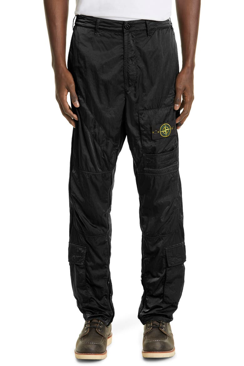 Logo Patch Nylon Cargo Pants, Main, color, BLACK