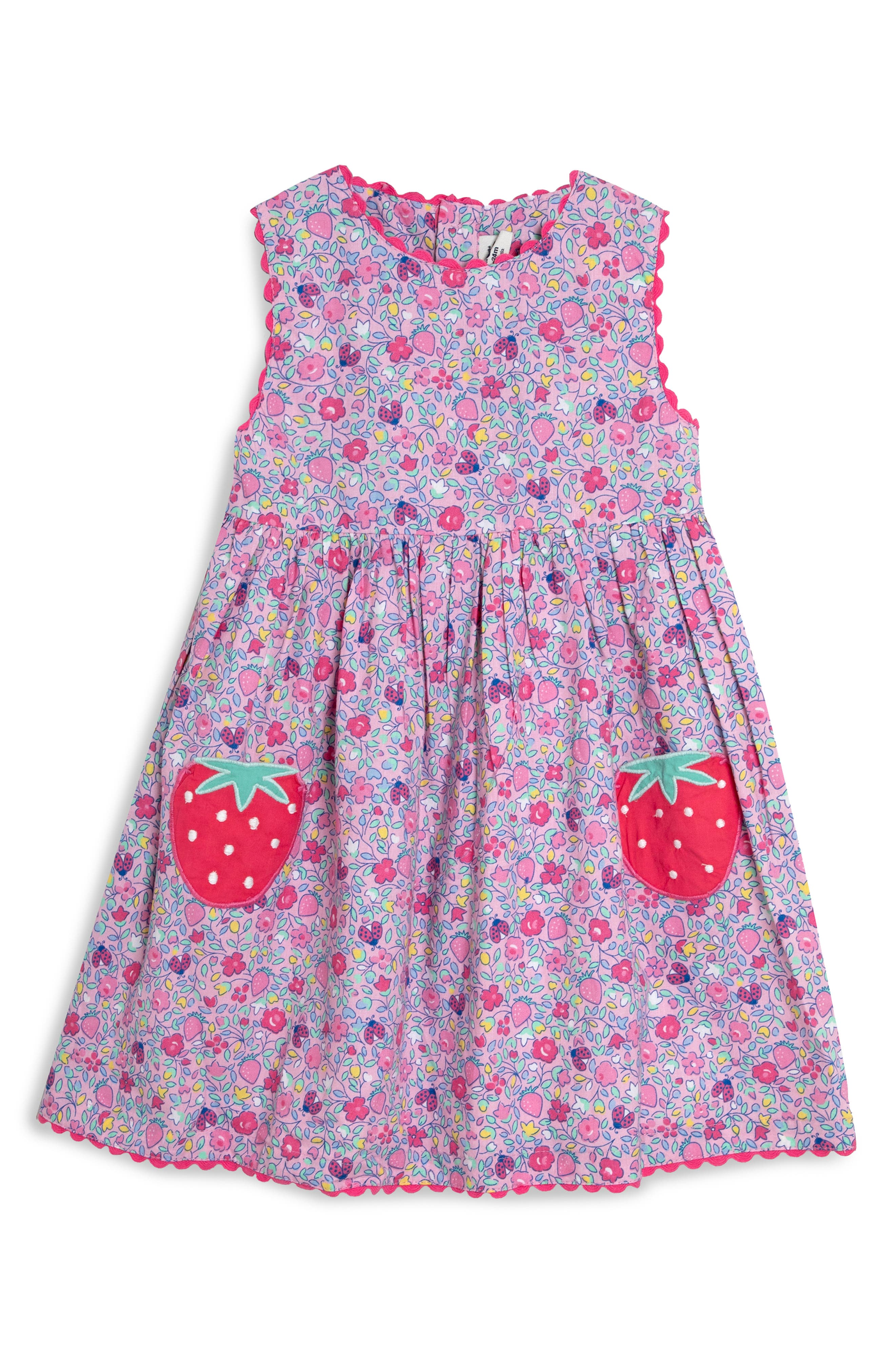 JOJO MAMAN BÉBÉ JOJO MAMAN BEBE FLORAL STRAWBERRY APPLIQUÉ SLEEVELESS COTTON DRESS