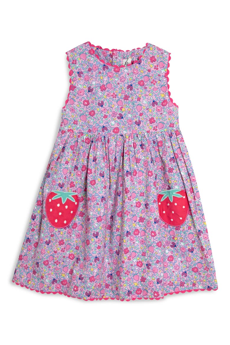 Floral Strawberry Appliqué Sleeveless Cotton Dress, Main, color, PINK