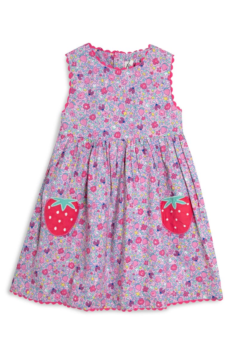 JOJO MAMAN BEBE Floral Strawberry Appliqué Sleeveless Cotton Dress, Main, color, 