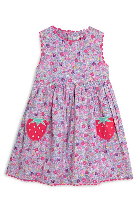 Floral Strawberry Appliqué Sleeveless Cotton Dress (Baby)