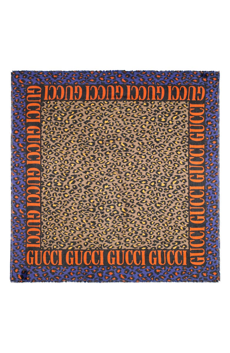 Gucci Disco Leopard & Logo Print Scarf, Main, color, 