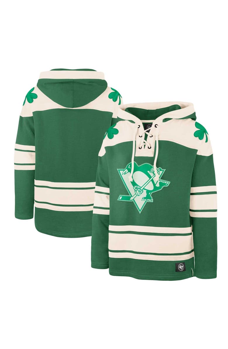 '47 Men's '47 Kelly Green Pittsburgh Penguins St. Patrick's Day Superior Lacer Pullover Hoodie, Main, color, Kelly Green