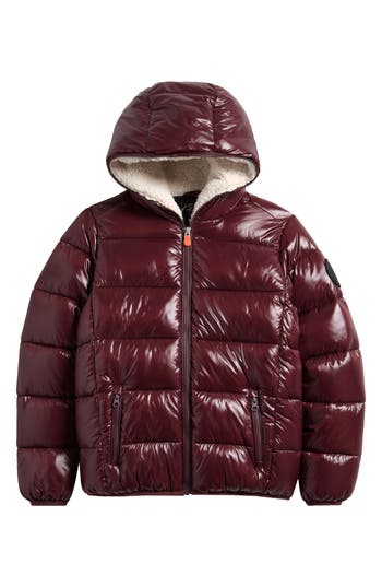 Save The Duck Kids' Gavin Hooded Puffer Jacket In Burgundy