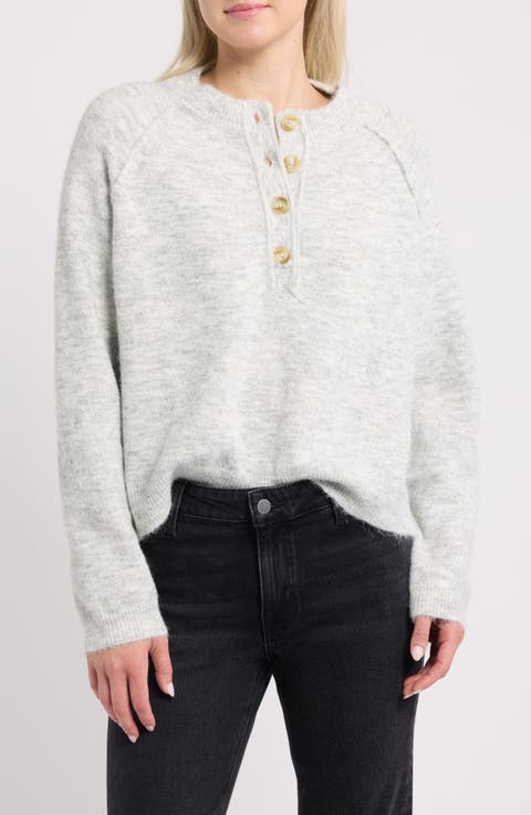 Half Placket Crewneck Sweater
