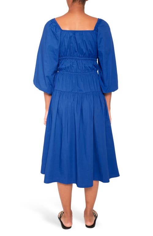 The Lulo Project New Bahia Tiered Cotton Midi Dress In Blue