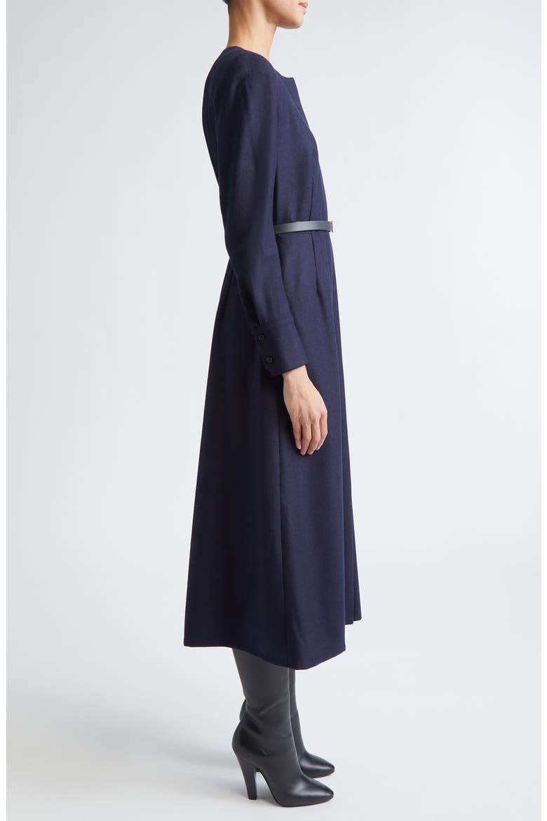 Belted Long Sleeve Wool Flannel Dress, Alternate, color, NAVY