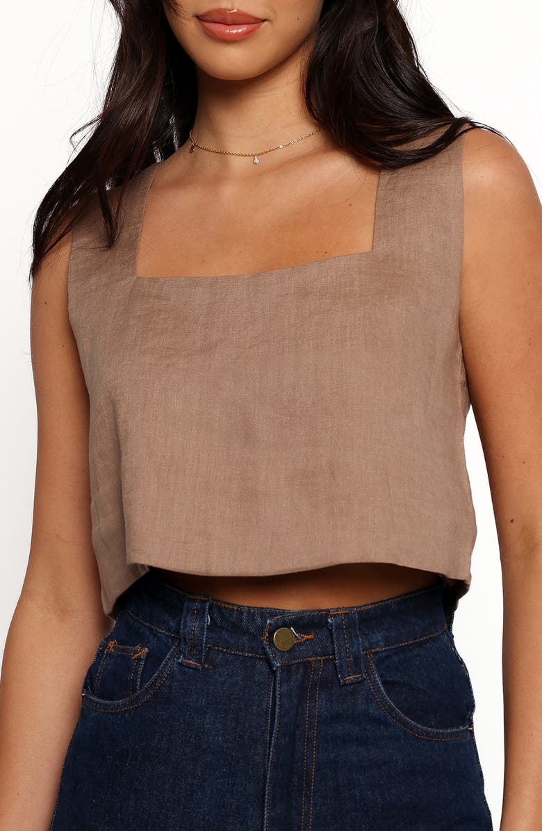 Petal & Pup Devlin Linen Crop Tank, Main, color, Mocha