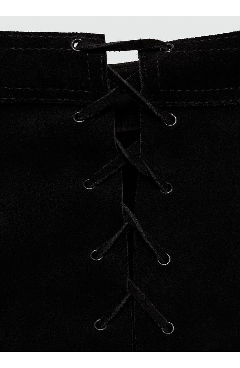 MANGO Cloe Lace-Up Leather Shorts, Alternate, color,