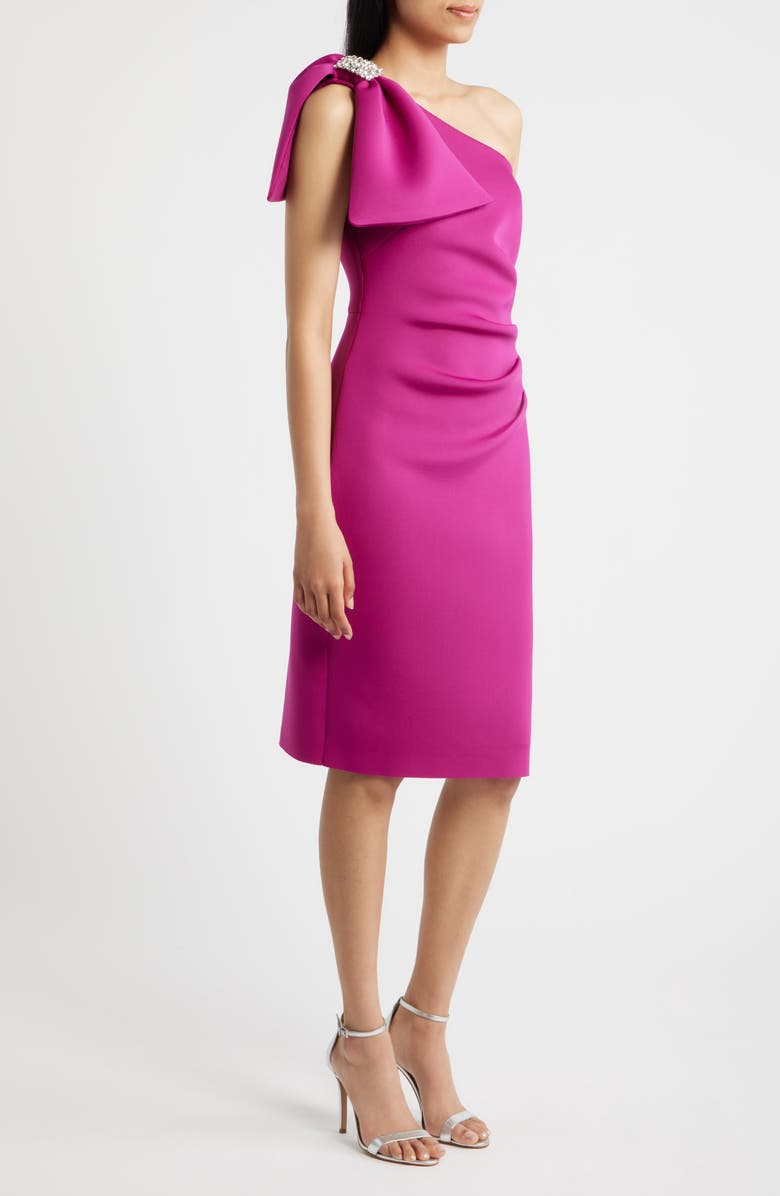 Eliza J Pleated One-Shoulder Sheath Dress, Alternate, color, Magenta