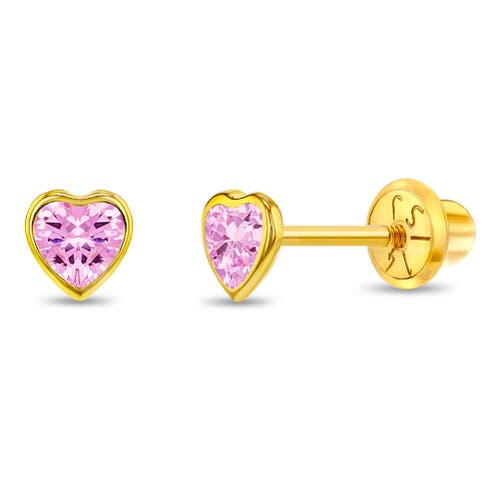 In Season Jewelry 14k Bezel Cubic Zirconia Heart Earrings in Pink at Nordstrom