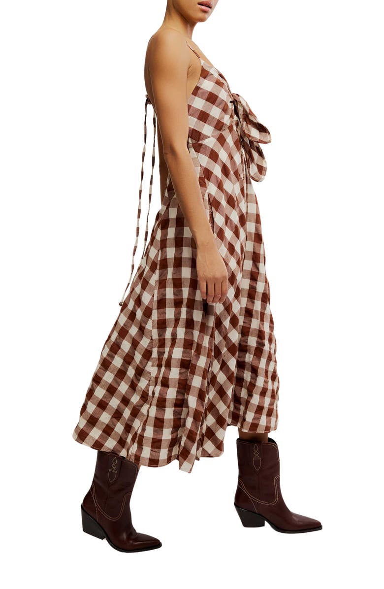 Free People Via Gingham Cotton Seersucker Sundress, Alternate, color, Brown Combo Everly