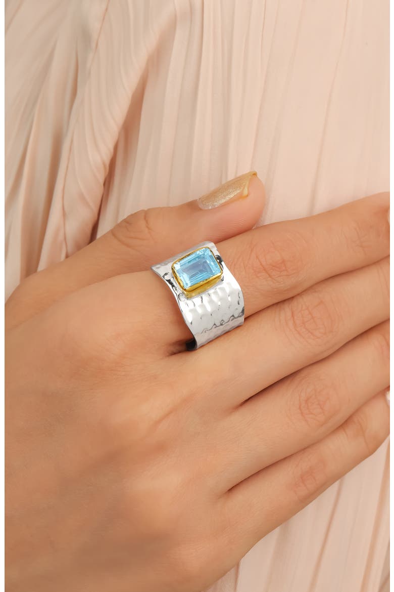 Emerald Cut Blue Topaz Silver Plated Ring, Alternate, color, BLUE