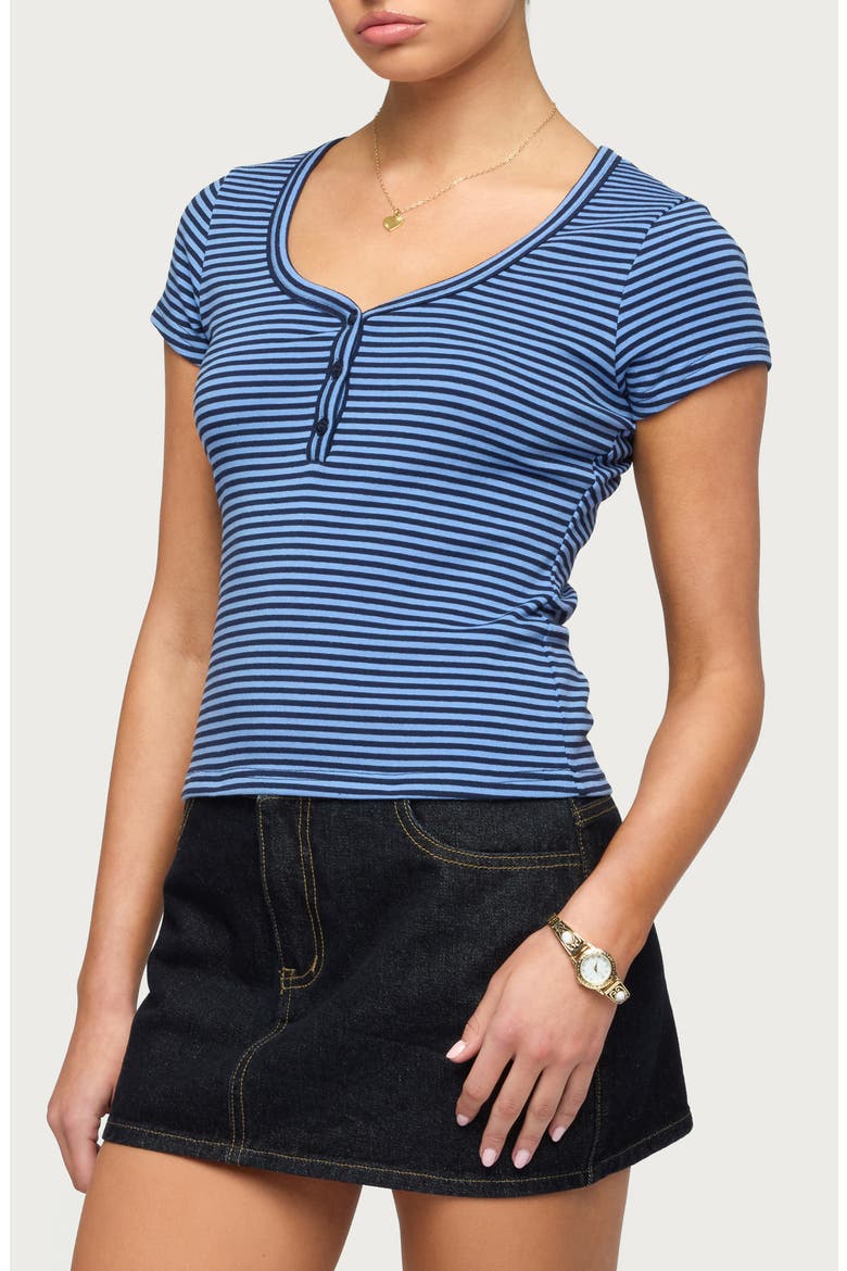 Kady Stripe Short Sleeve Henley Top, Alternate, color, BLUE-AND-NAVY