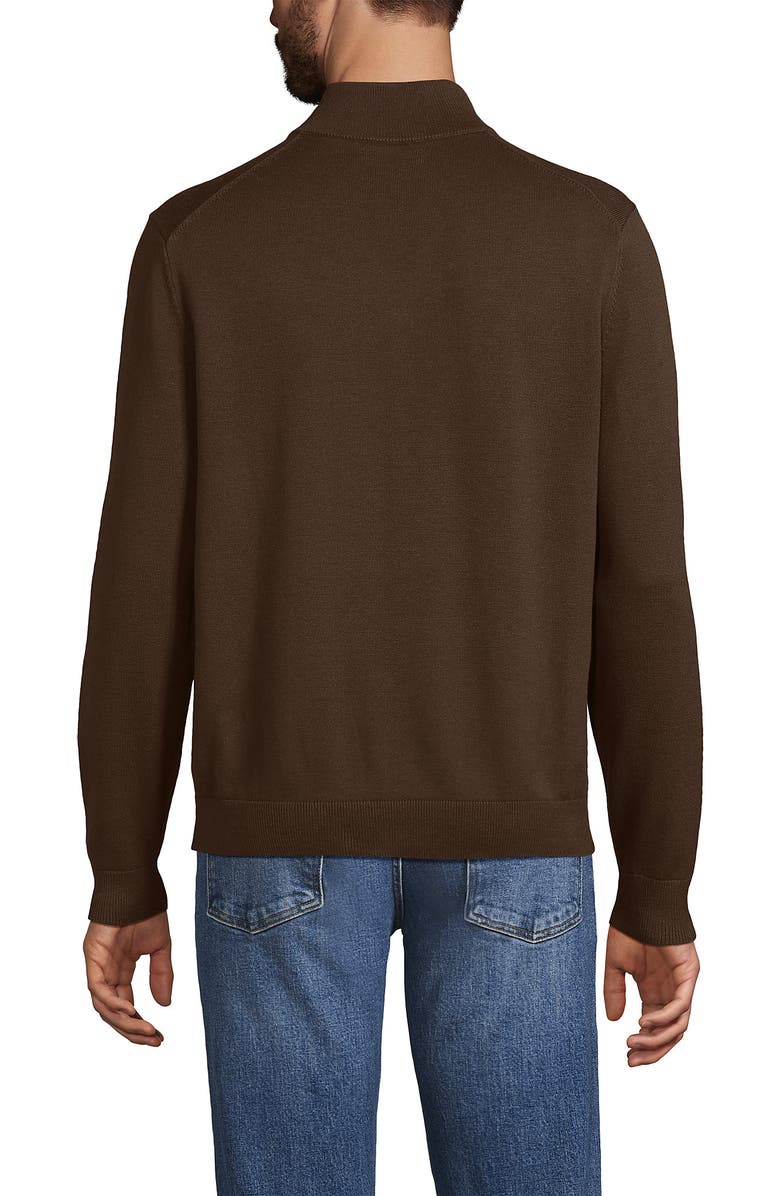 Lands' End Long Sleeve Fine Gauge Cotton Quarter Zip Sweater, Alternate, color, Dark Walnut Brown
