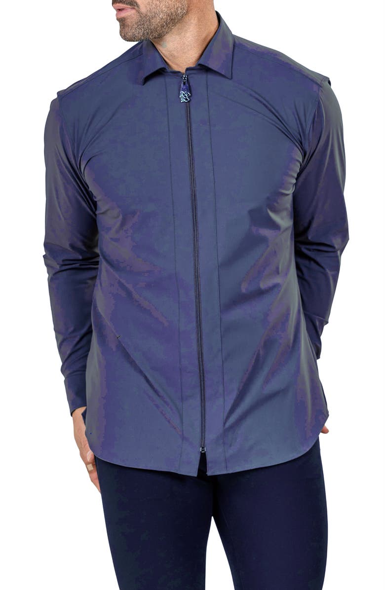 Maceoo FibZip Marthyr Knit Zip-Up Shirt, Alternate, color, Blue