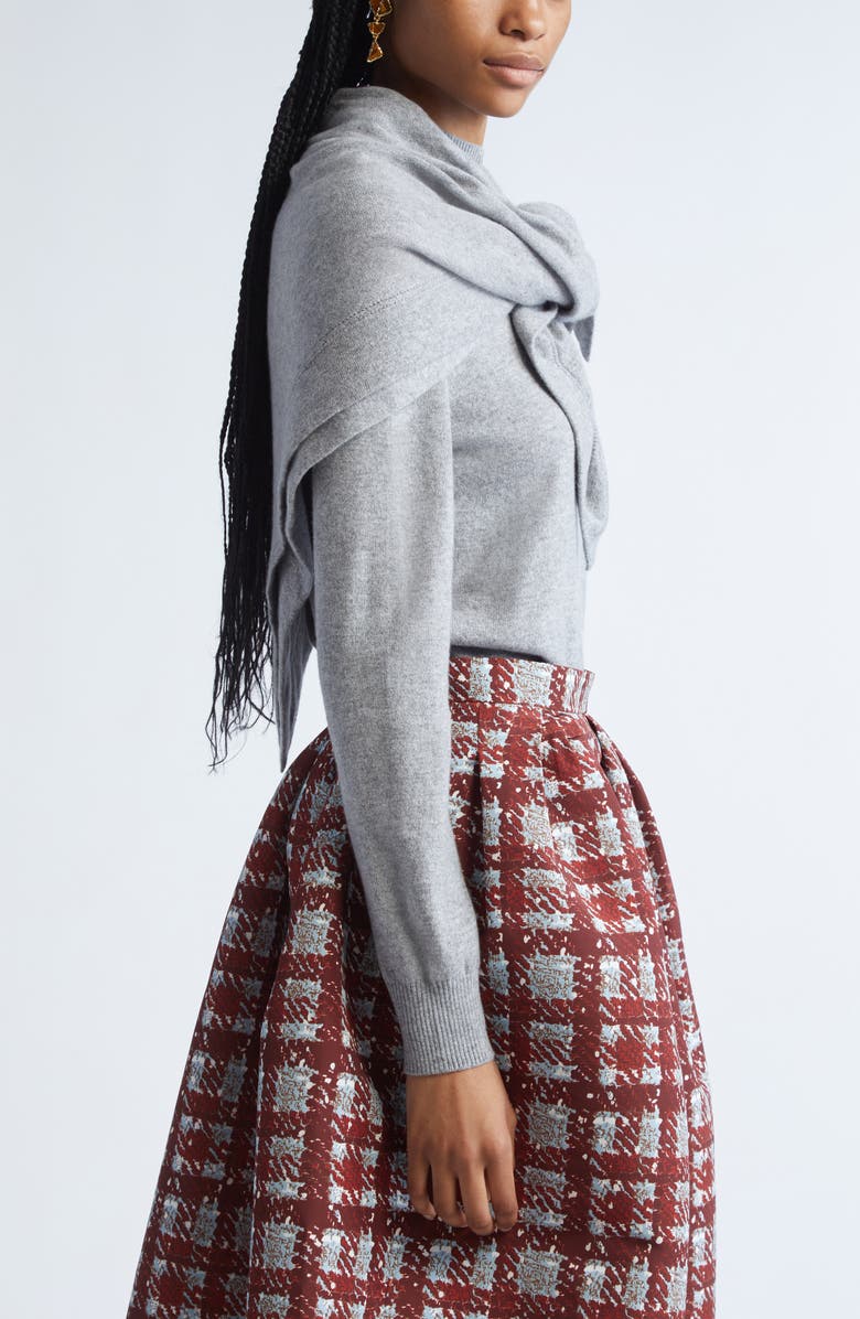 Oscar de la Renta Cashmere Sweater with Removable Scarf, Alternate, color, Melange Grey