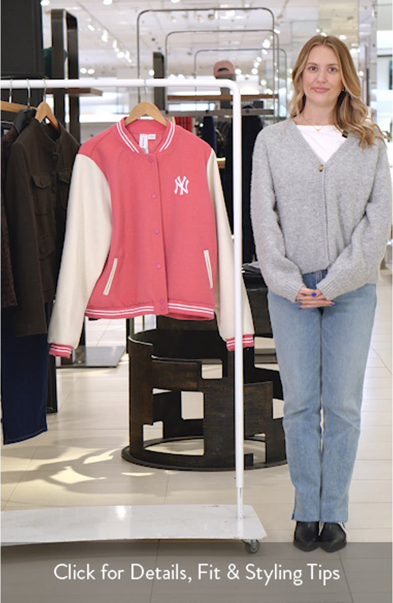 Women's Lusso  Pink New York Yankees Priya Full-Snap Varsity Jacket, sales video thumbnail