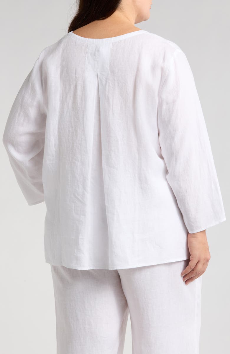 Eileen Fisher Split Neck Organic Linen Top, Alternate, color, White