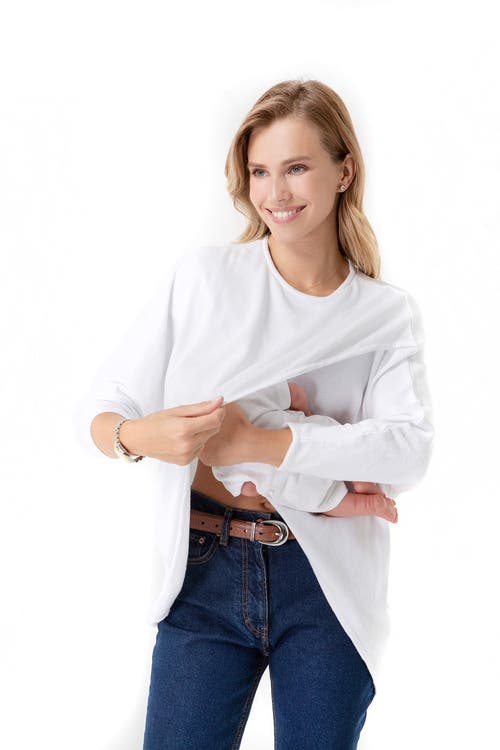 Accouchée Let Loose Crossover Long Sleeve Maternity Nursing Knit Sweater In White