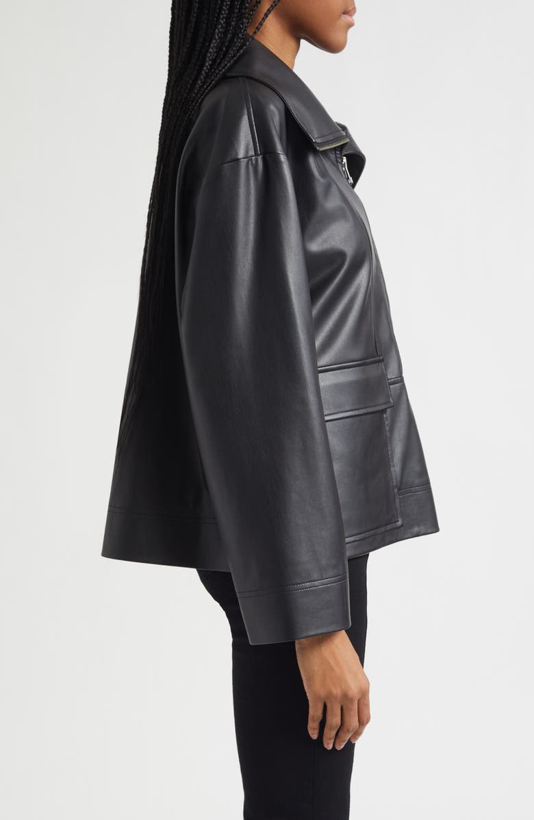 Veronica Beard Brian Faux Leather Popover Jacket, Alternate, color, Black