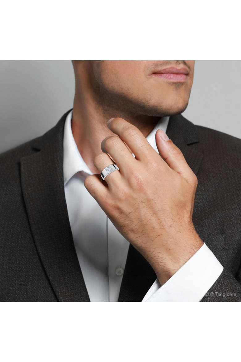 Men's 1Ct Emerald Cut Diamond Wedding Anniversary Ring 14k Gold or Platinum, Alternate, color, 14k White Gold