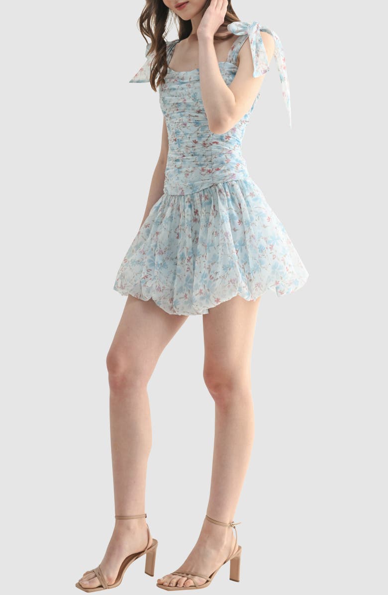 Lush Floral Tie Shoulder Minidress, Alternate, color, Blue Floral