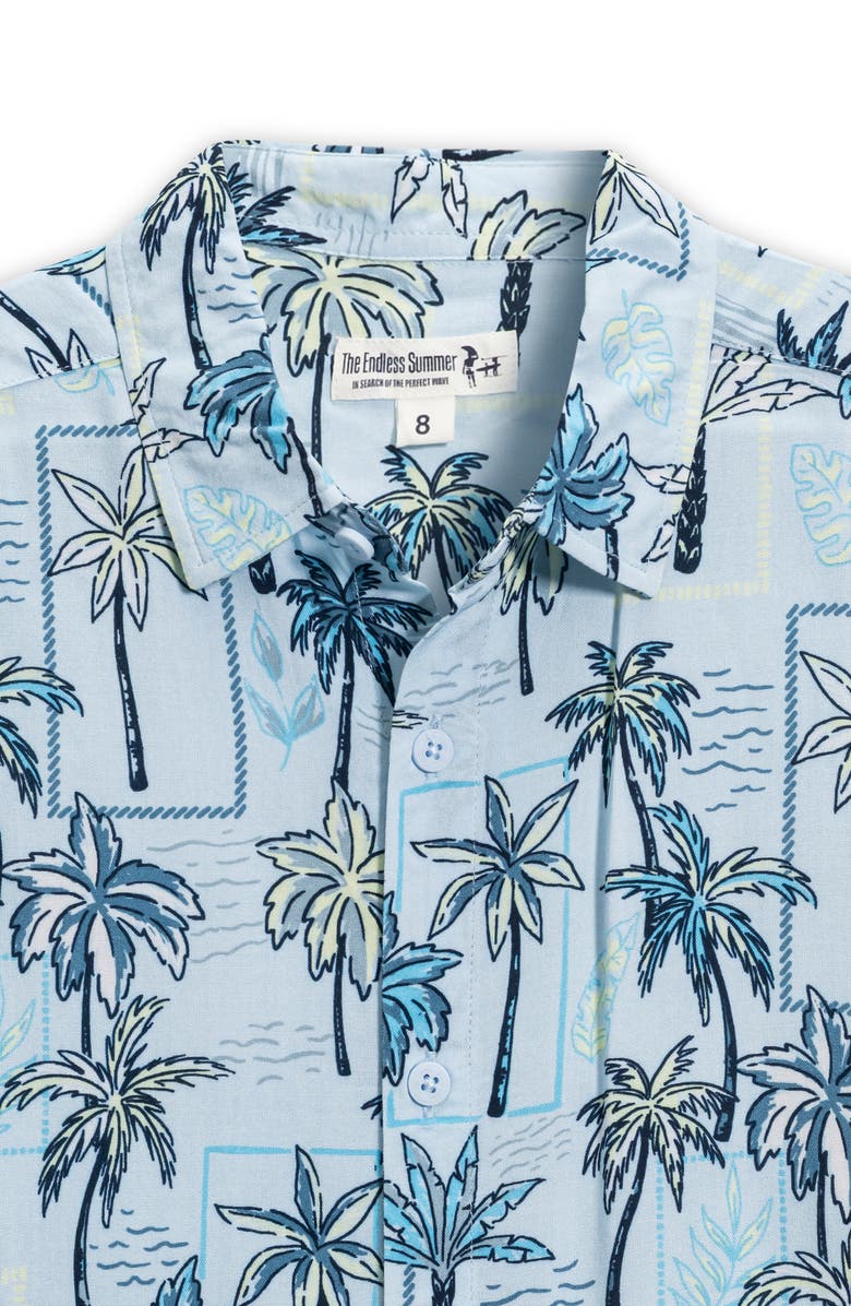 THE ENDLESS SUMMER Kids' Palm Button-Up Shirt, Alternate, color, Light Blue