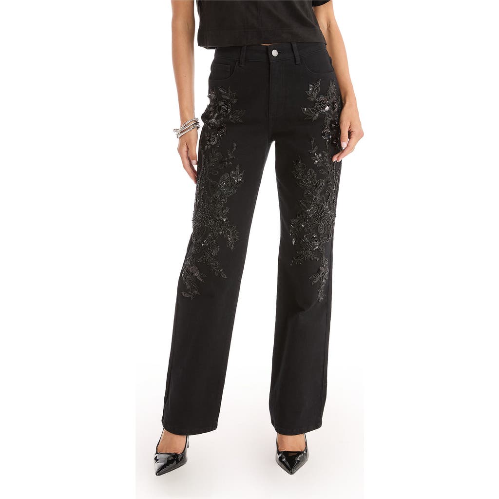 The Noli Shop Stassi Floral Sequin Jean In Black