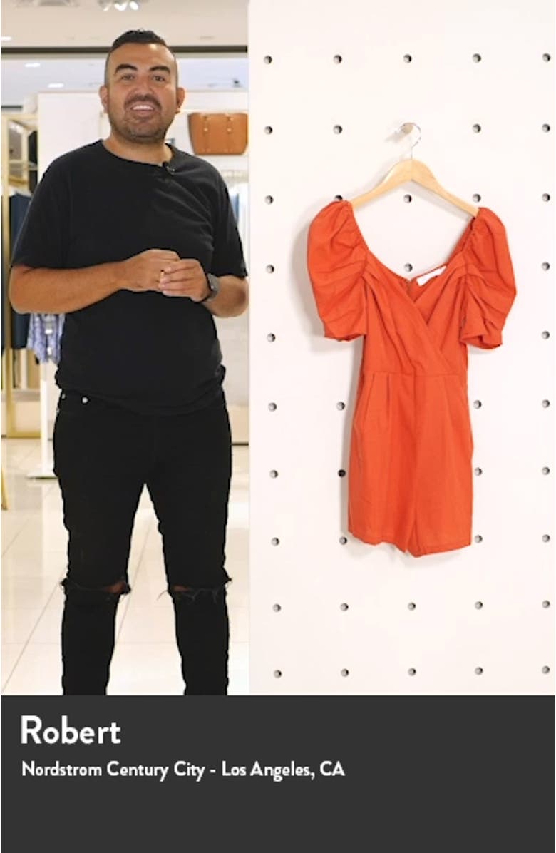 Puff Sleeve Linen Blend Romper, sales video thumbnail