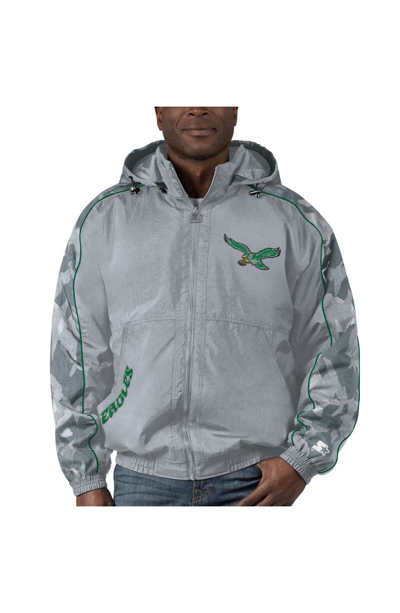 STARTER Men's Starter Gray Philadelphia Eagles Thursday Night Gridiron Throwback Full-Zip Jacket, Alternate, color,