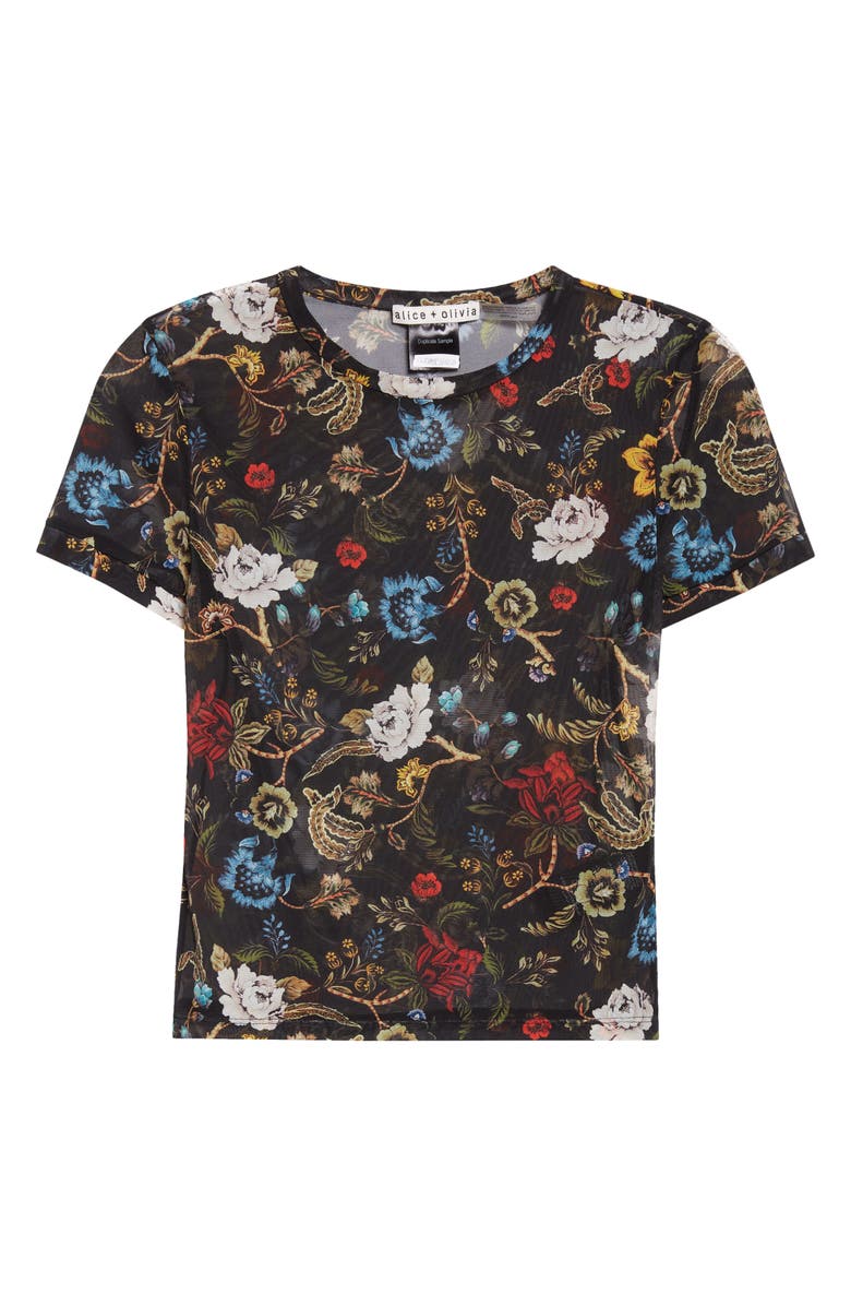 Alice + Olivia Tess Crewneck T-Shirt, Alternate, color, Tapestry Trails Sm Black