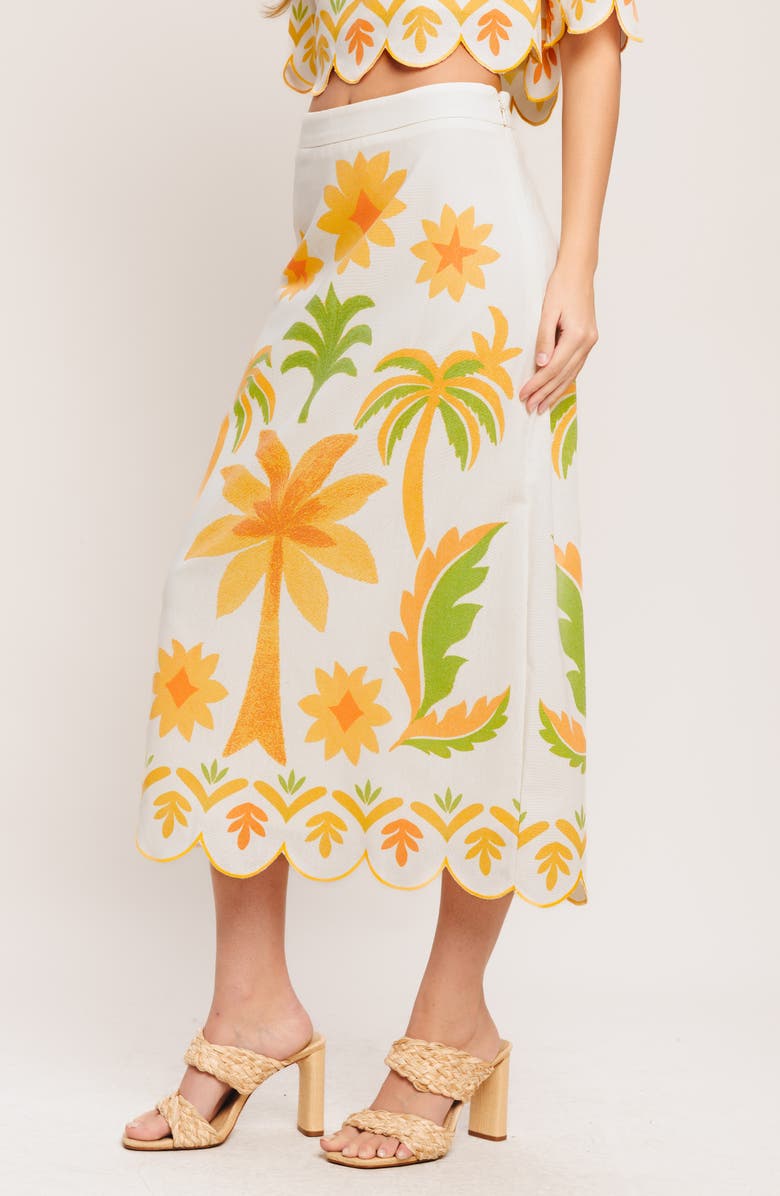 FLYING TOMATO Printed Cotton Blend Midi Skirt, Alternate, color, Ivory