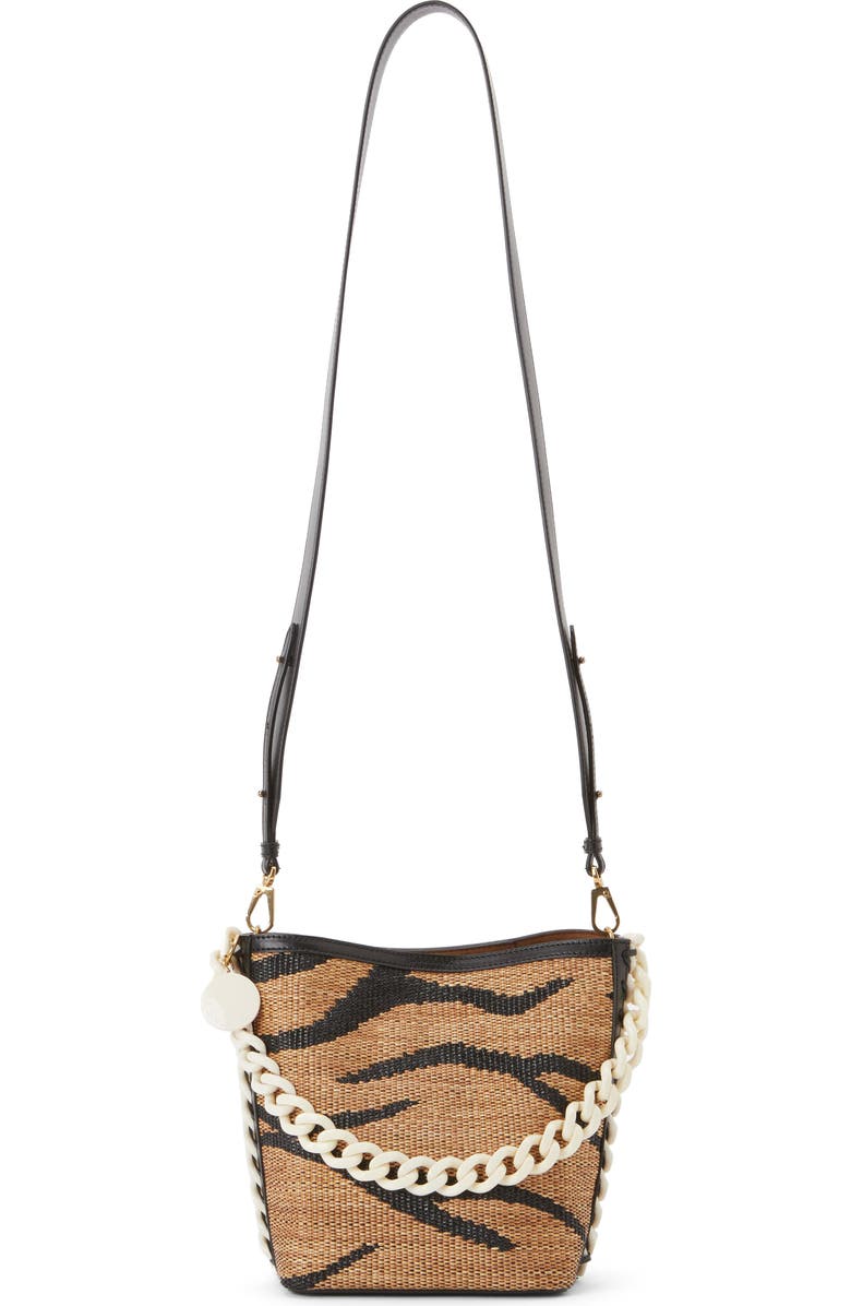 Stella McCartney Frayme Raffia Jacquard Bucket Bag, Main, color,