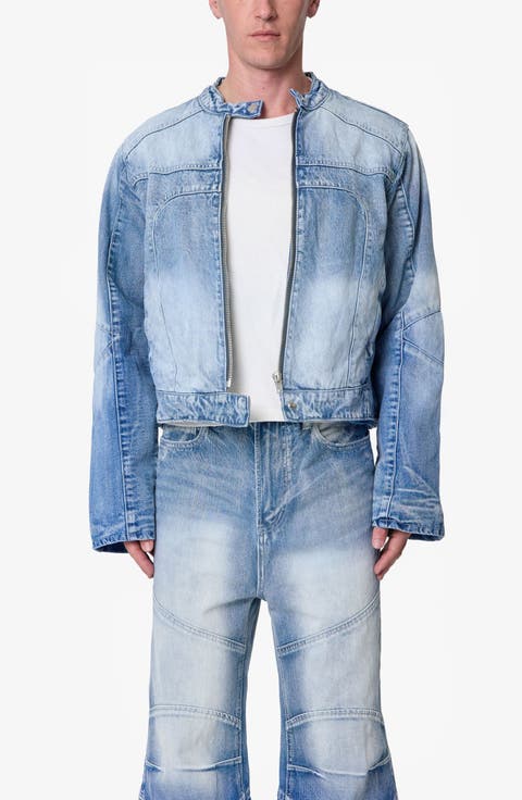 Paneled Moto Denim Jacket