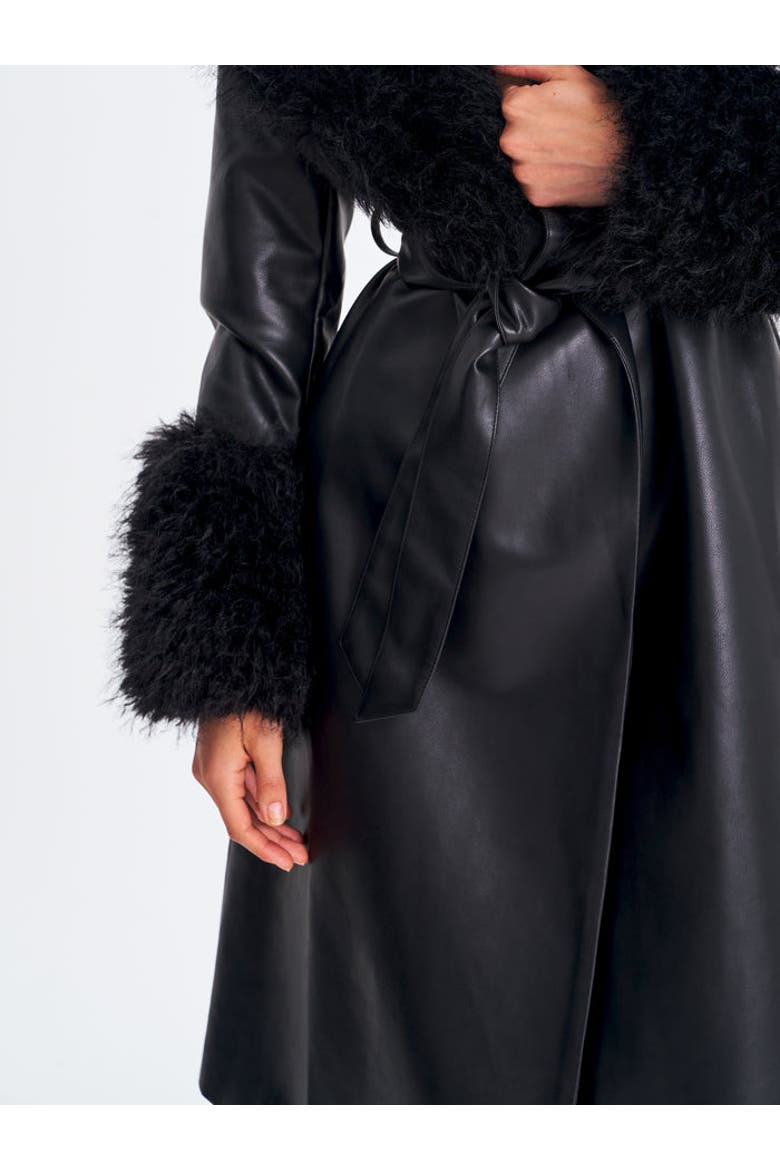 Zariah Faux Fur Trimmed Longline Coat, Alternate, color, Black