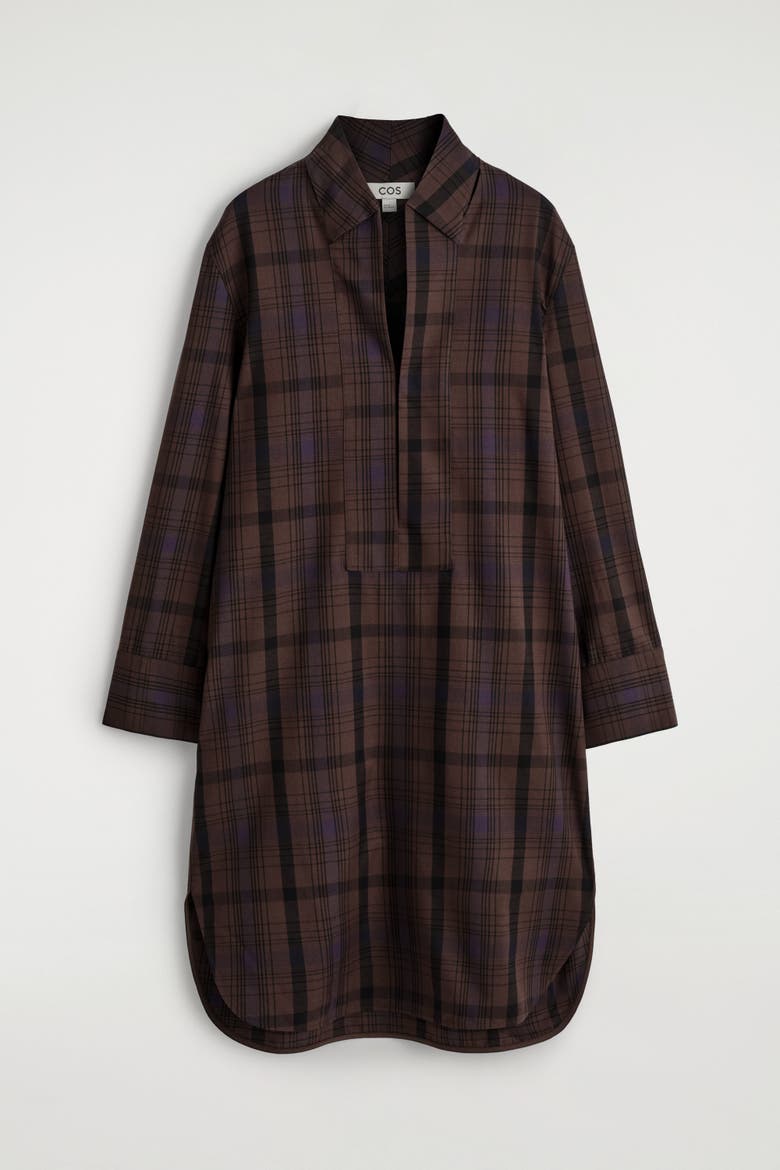 Checked Wool-blend Shirt Dress, Alternate, color, BROWN / CHECKED
