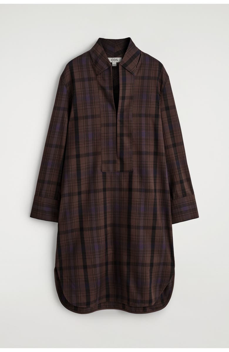 COS Checked Wool-blend Shirt Dress, Alternate, color, Brown / Checked