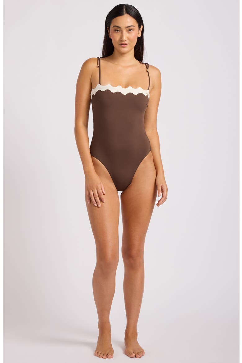 Rickrack One-Piece Swimsuit, Alternate, color, DARK CHOCOLATE