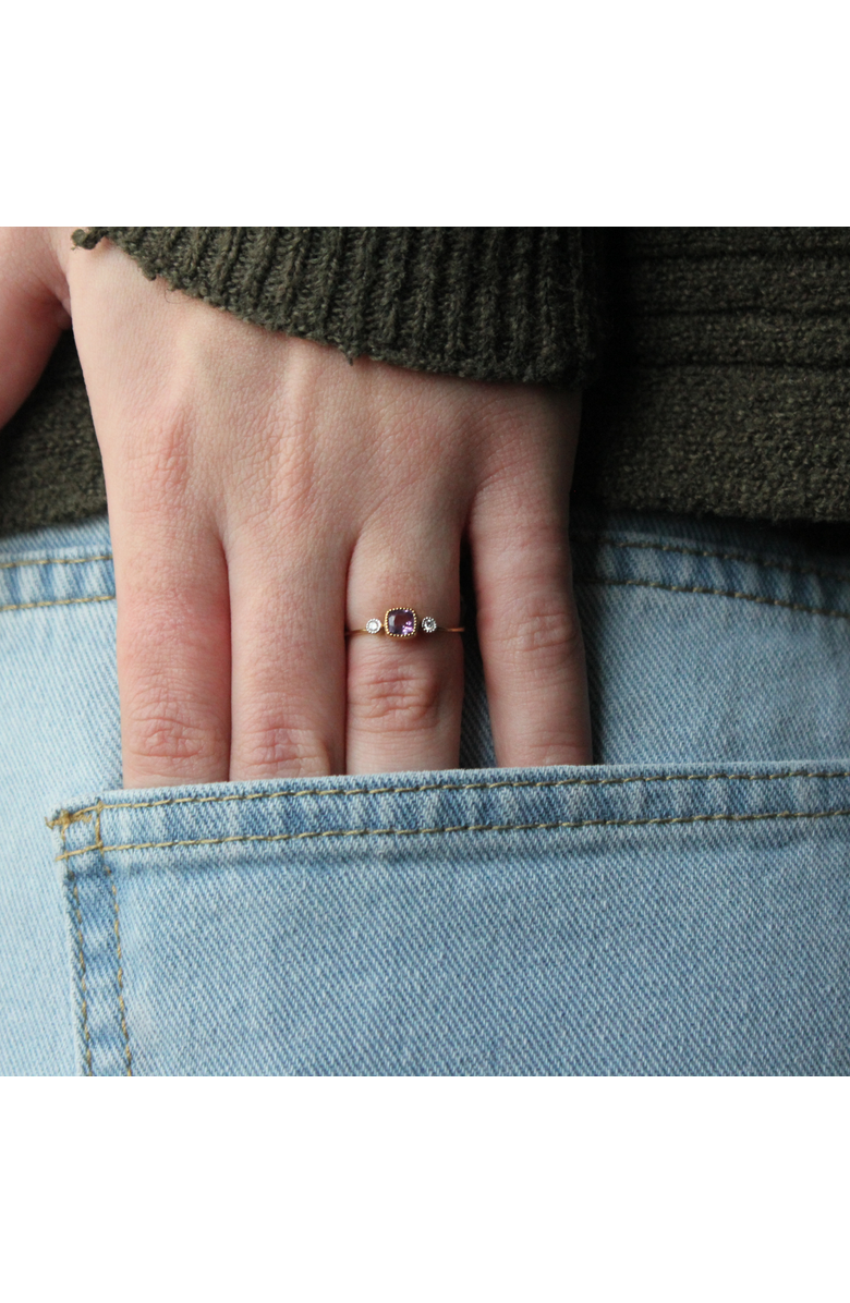 LuvMyJewelry Cushion Cut Amethyst & Diamond Birthstone Ring in 14K Gold, Alternate, color, Yellow Gold