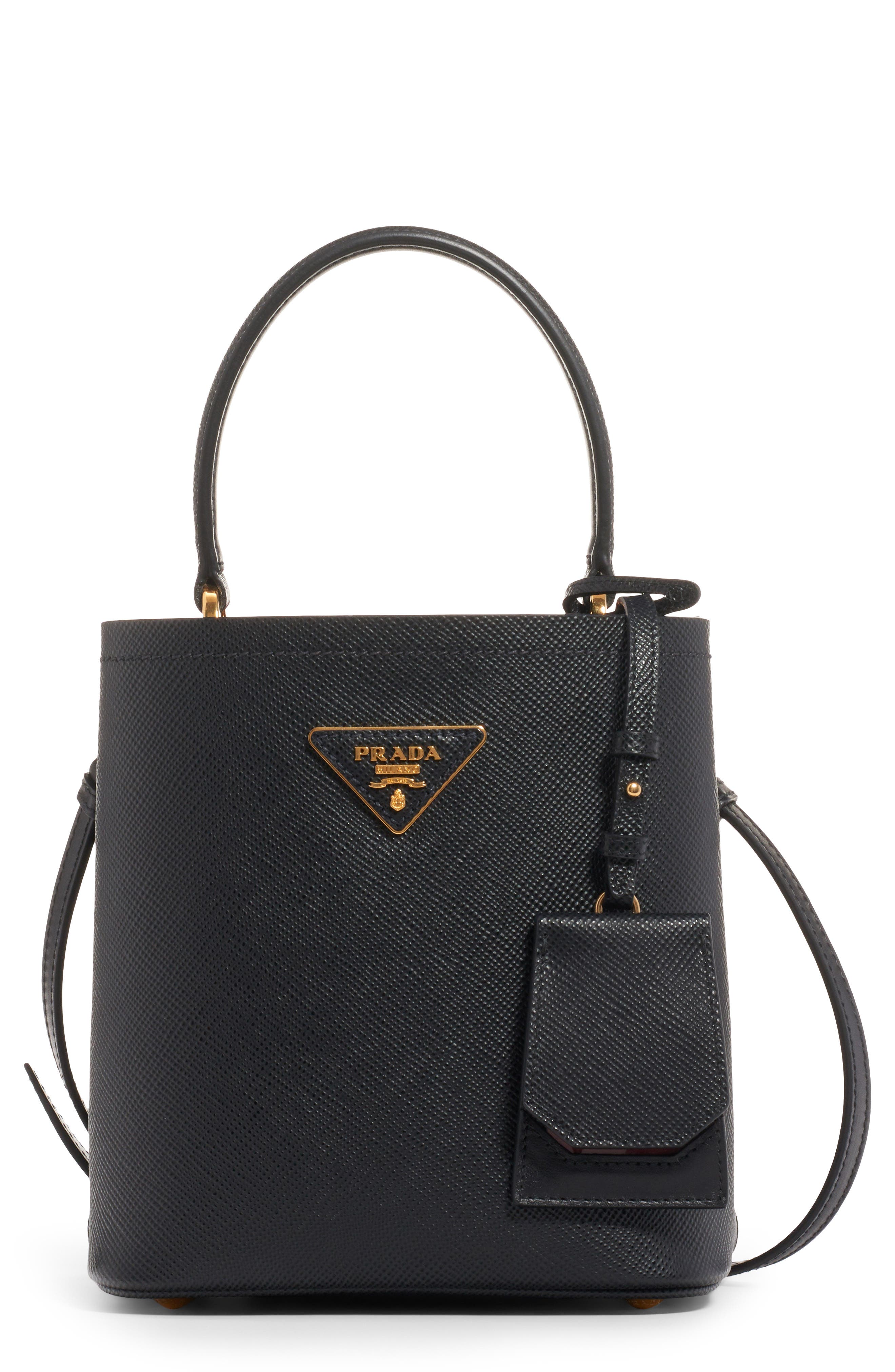 Prada Small Saffiano Leather Bucket Bag, Main, color, 