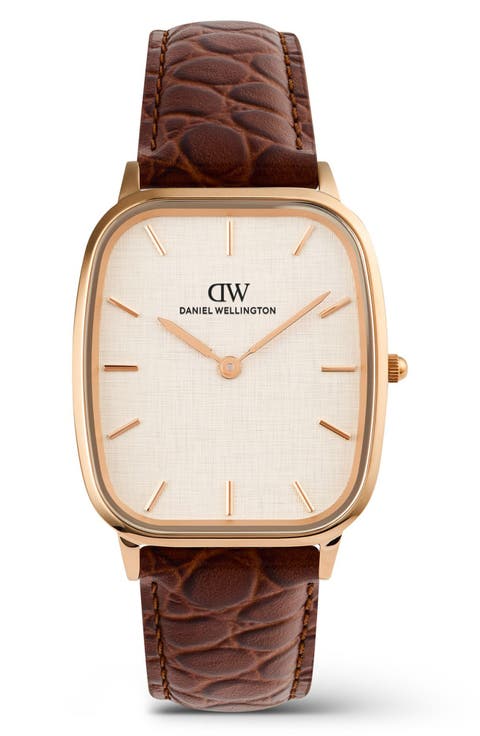 Marlon Croc Embossed Leather Strap Watch