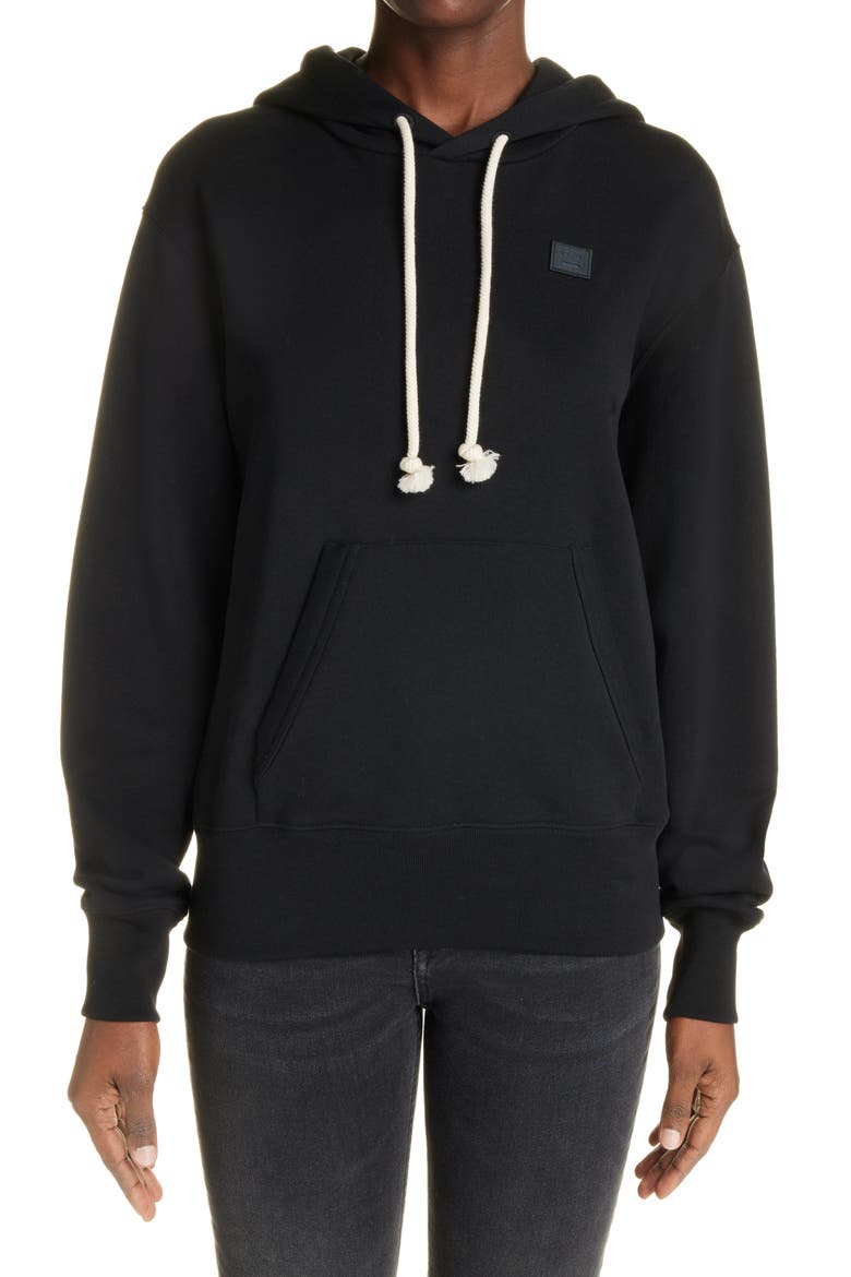 Fairah Face Patch Cotton Hoodie, Main, color, BLACK