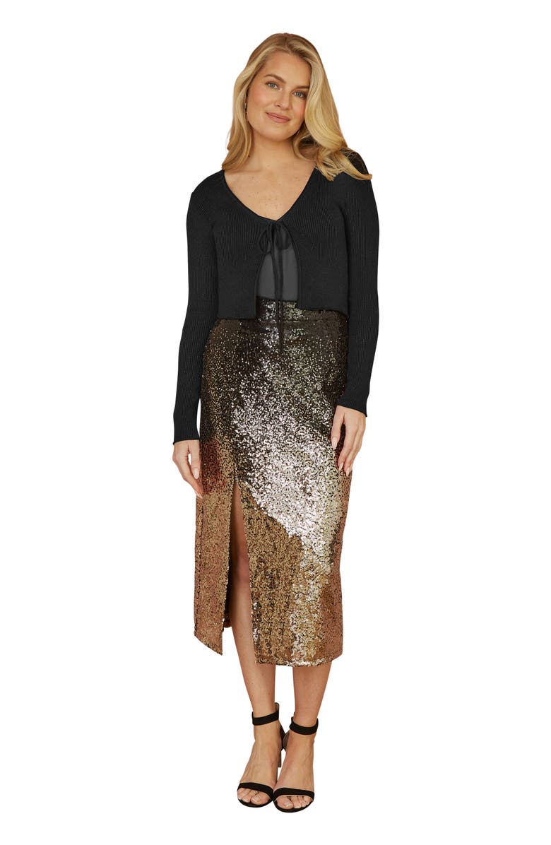 Yumi Metallic Rib Knit Bolero, Main, color, Black