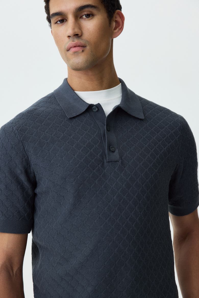 Slim-fit Textured-knit Polo Shirt, Alternate, color, Dark gray