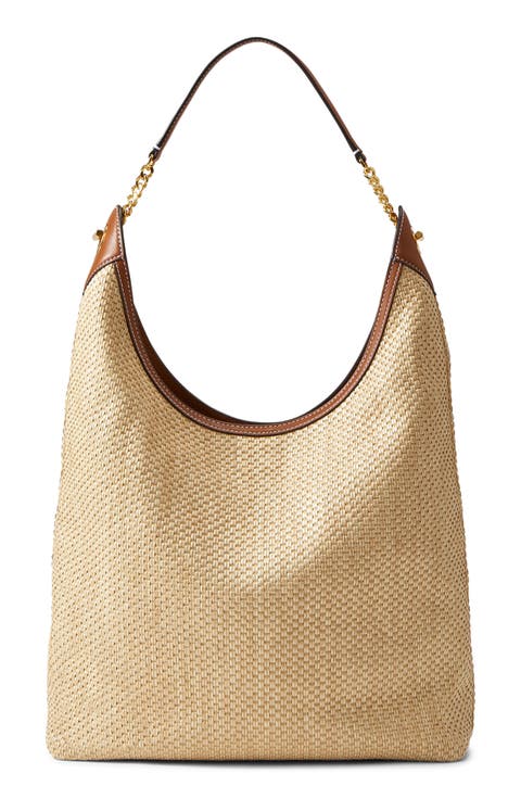 Jour Raffia & Leather Shoulder Bag