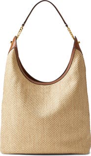 Veronica Beard Jour Raffia & Leather Shoulder Bag