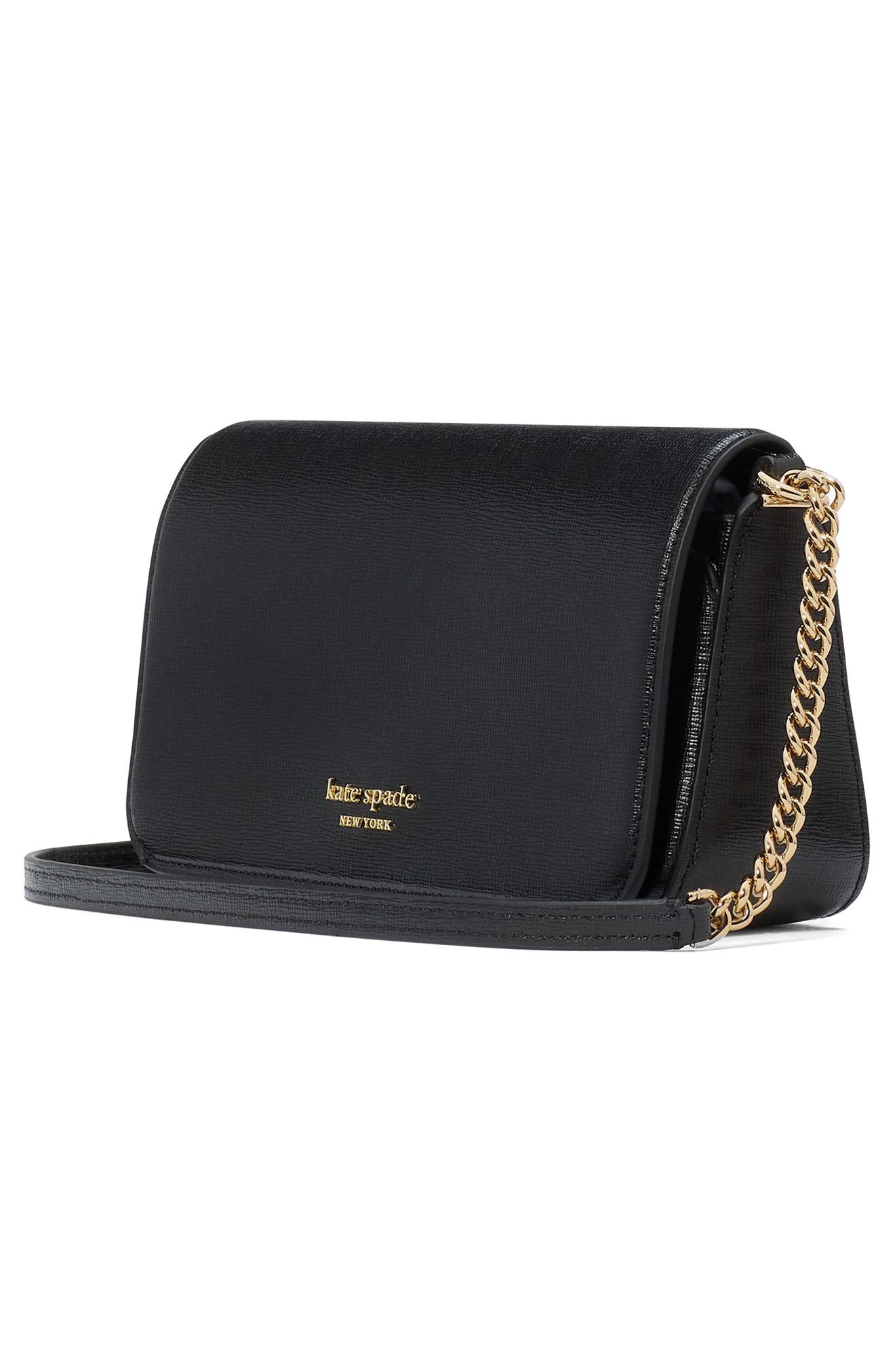 Kate Spade New York devin saffiano flap clutch, Alternate, color, Black